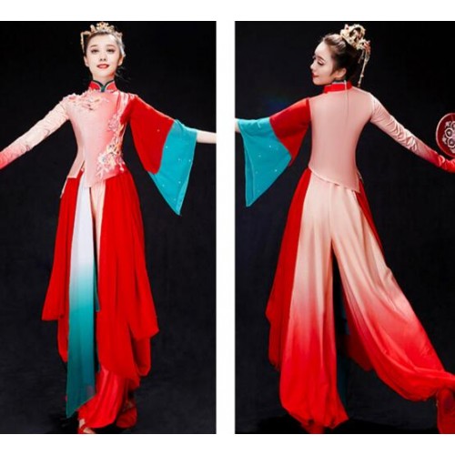 Chinese folk Classical dance costumes for women girls women's hanfu drum performance dresses umbrella lion drum Fan dance clothes art test solo dance suit for female